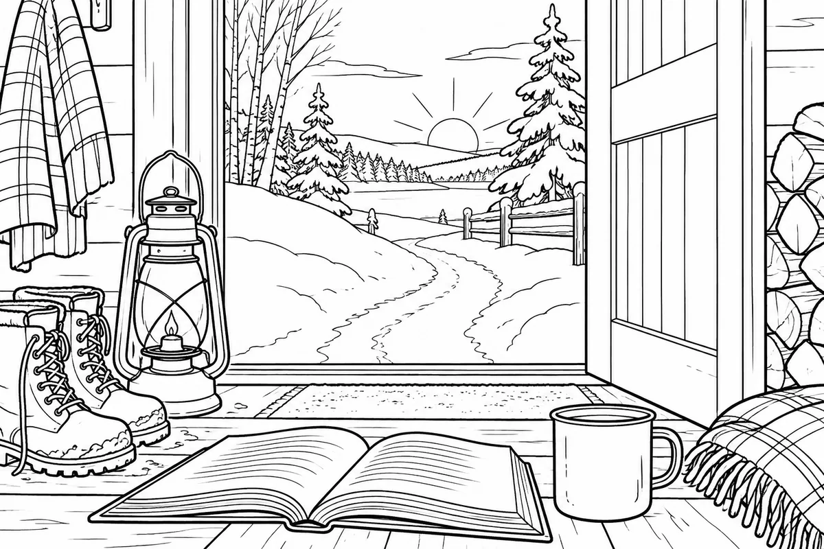 Open Bible beside a winter doorway